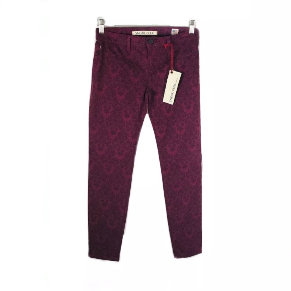 Sneak Peek Red Pattern Skinny Jeans size 11 junior
